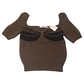 Dior Kurzarm Pullover aus Kaschmir khaki und schwarz
