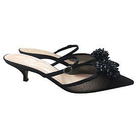 Dior Mule Pumps Schwarzer Netzstoff mit Perlen Couture