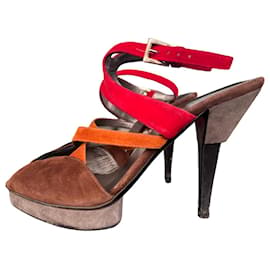Sandali Prada in scamosciato marrone e rosso 38.5