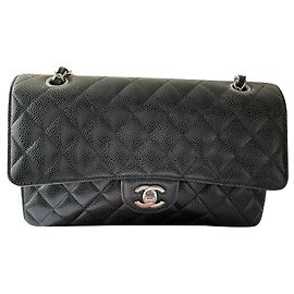Borsa Chanel Media Nera in Pelle di Vitello Martellata