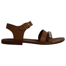 Marni Bejeweled Flat Sandal in Brown Leather