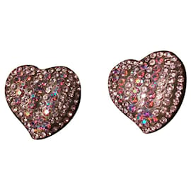 Boucles d'oreilles cœur en strass rose Yves Saint Laurent