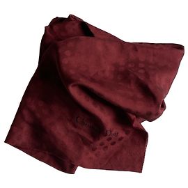 Sciarpa Christian Dior in seta bordeaux a pois