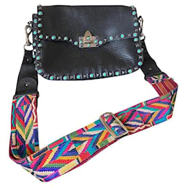 Sac Valentino Guitar Rockstud noir avec bandoulière colorée - Valentino Garavani