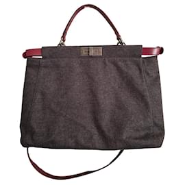 Fendi Peekaboo Wool and Leather Handbag Dark Grey