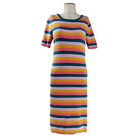M Missoni Gestreiftes Kleid Baumwolle Viskose Weiß Blau Orange
