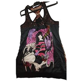 Autre Marque Top Custo Barcelona in seta e paillettes nero multicolore