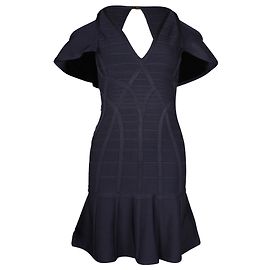 Herve Leger svasato fasciatura mini abito in rayon blu navy