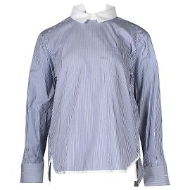 Camisa Sacai de Rayas con Espalda Cruzada en Algodón Azul