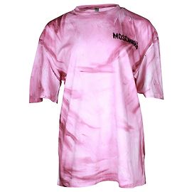 Camiseta de algodón rosa con logo Paint Brush de Moschino