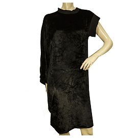 Lanvin Negro Terciopelo Una manga Cóctel Noche Rodilla tamaño del vestido 40
