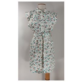 Claudie Pierlot Geblümtes Leinenkleid mit Rüschen