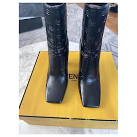Stivaletti Fendi Logo Pelle Nera