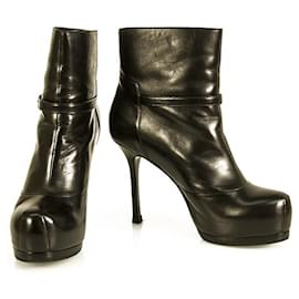 YSL Yves Saint Laurent bottines Tribute en cuir noir EU 37