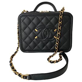 Bolsa Chanel Filigree Vanity Case em couro preto