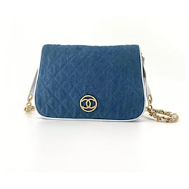 Chanel Besace Tasche Weißes Leder und Denim