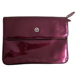 Autre Marque Pochette in pelle verniciata viola melanzana