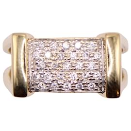 Autre Marque Großer Pavé-Diamantring aus Gelbgold 18 Karat