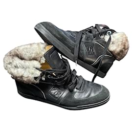 Chanel Sport Line High Sneaker schwarz beige Chinchillafell Leder