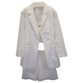 Autre Marque Charo Ruiz Ibiza 3-Piece Broderie Anglaise Suit Set in White Cotton