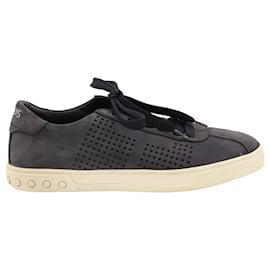 Tod's Sneakers stringate con dettaglio traforato in camoscio blu