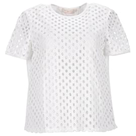Camiseta de algodón blanco con ojales en la parte delantera de Tory Burch