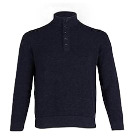 Loro Piana Rollkragenpullover mit Knöpfen aus marineblauem Kaschmir