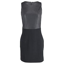 Vestido con cuerpo de cuero Theory en lana virgen gris