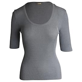 Top in maglia a coste metallizzate della collezione Michael Kors in viscosa argento