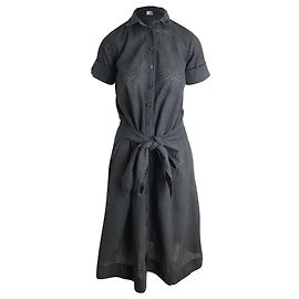 Lisa Marie Fernandez Hemdkleid mit Ösengürtel aus schwarzer Baumwolle