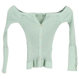 Jacquemus Tordu Cold-Shoulder-Rippenstrick-Cardigan aus grüner Viskose
