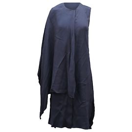 Vestido Capa Adam Lippes em Viscose Azul Marinho