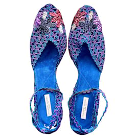 Sandali Philippe Model Blu Klein e Viola Ricamo in Rafia Taglia 39