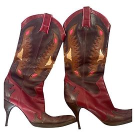 Stivali Cowgirl Dolce & Gabbana in Pelle Rosa Rosso Marrone