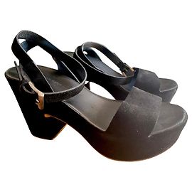 Autre Marque Sandales Plateforme en Daim Noir Talon 10cm