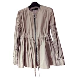 Zara Jacke aus beiger Baumwolle mit Rüschen und silbernem Reißverschluss