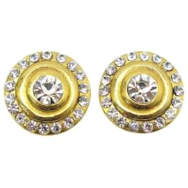 VINTAGE CHANEL Orecchini rotondi in metallo dorato e strass