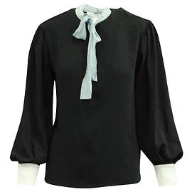 Sandro Langarmbluse mit Schluppe aus schwarzem Polyester