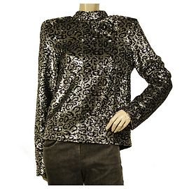 Autre Marque R+A Silber-Schwarz-Leoparden-Modejacke mit halbem Reißverschluss und Pailletten, Größe M