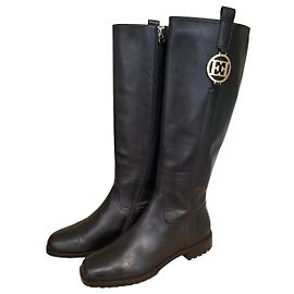 Reitstiefel Escada Sport 35 goldene Schnalle aus schwarzem Leder