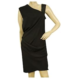 Helmut Lang Mini vestido negro sin mangas drapeado con una correa asimétrica tamaño 6