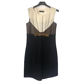 Dsquared2 Seidenkleid mit Lederroete braun schwarz beige