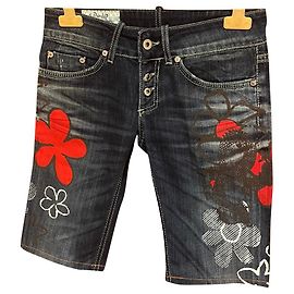 Pantalones Cortos Bermuda Dondup con Flores Pintadas Blanco Rojo Azul