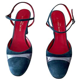 Autre Marque Décolleté in pelle di agnello nappa blue jeans e blu metallico sacro francese T. 37,5