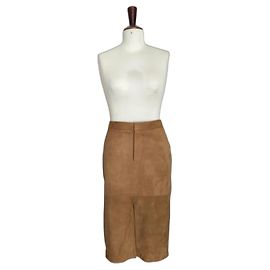 Ralph Lauren Midi Wildlederrock Caramel Lammfell
