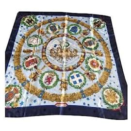 Lenço de seda Hermès Emblemas da Europa azul marinho