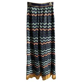 Pantalones anchos Missoni estampado zigzag azul marino verde dorado