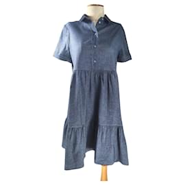 Claudie Pierlot Kleid aus Leinen und Lyocell Blau