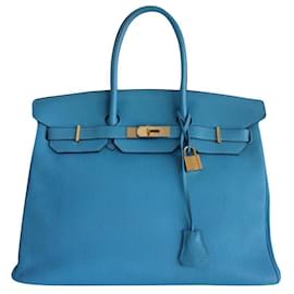 Hermès Birkin 35 borsa a mano in pelle azzurra