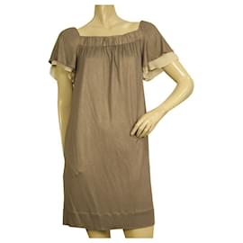 3.1 Phillip Lim Taupefarbenes, goldener Glanz, Mini-Cocktail-Seidenkleid, Größe M